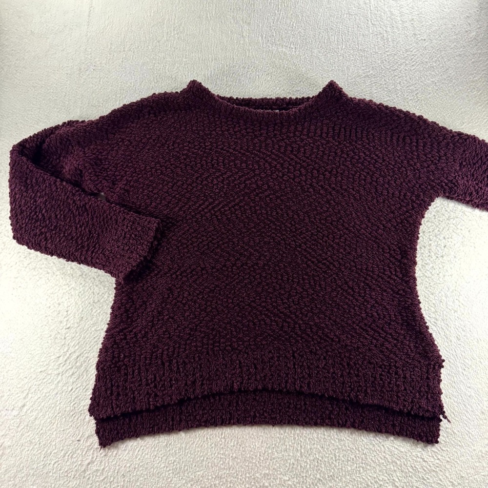 Andree by UNIT Popcorn Knit Sweater Women L Purple  High-Low Slit Cozy Soft Girl